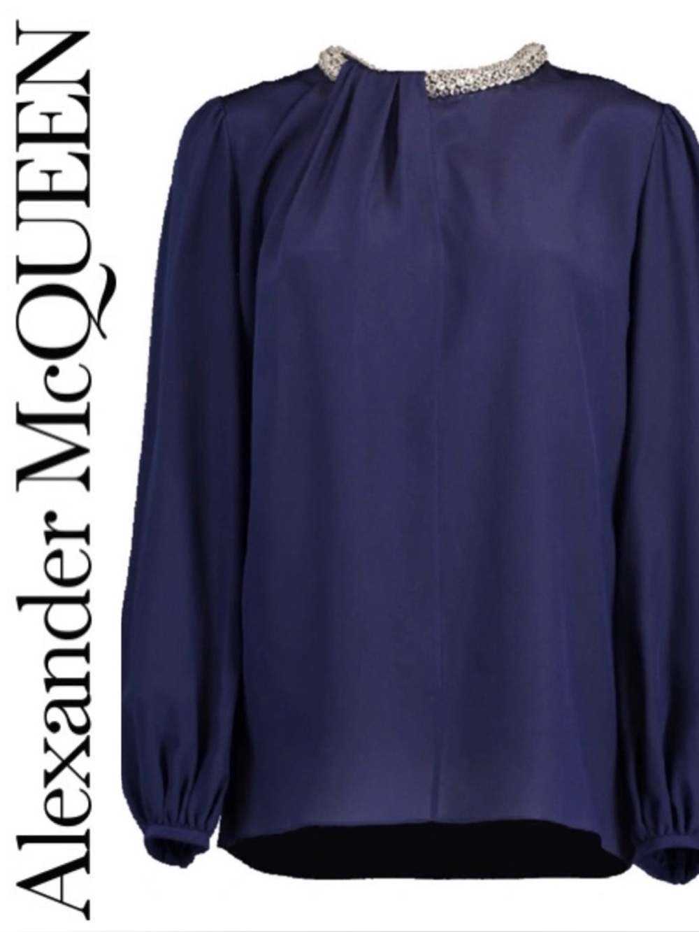 Alexander McQueen 💙 Jeweled Neck Silk Blouse